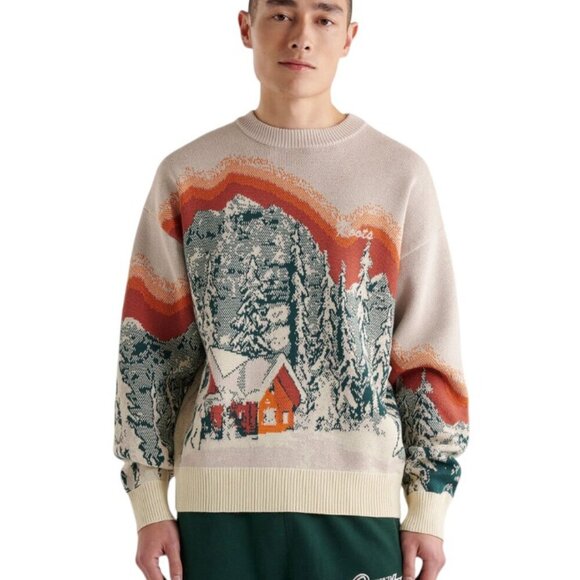 Roots Other - Roots Mens Landscape Intarsia Crewneck Long Sleeve Sweatshirt, Stretch, Size 2XL